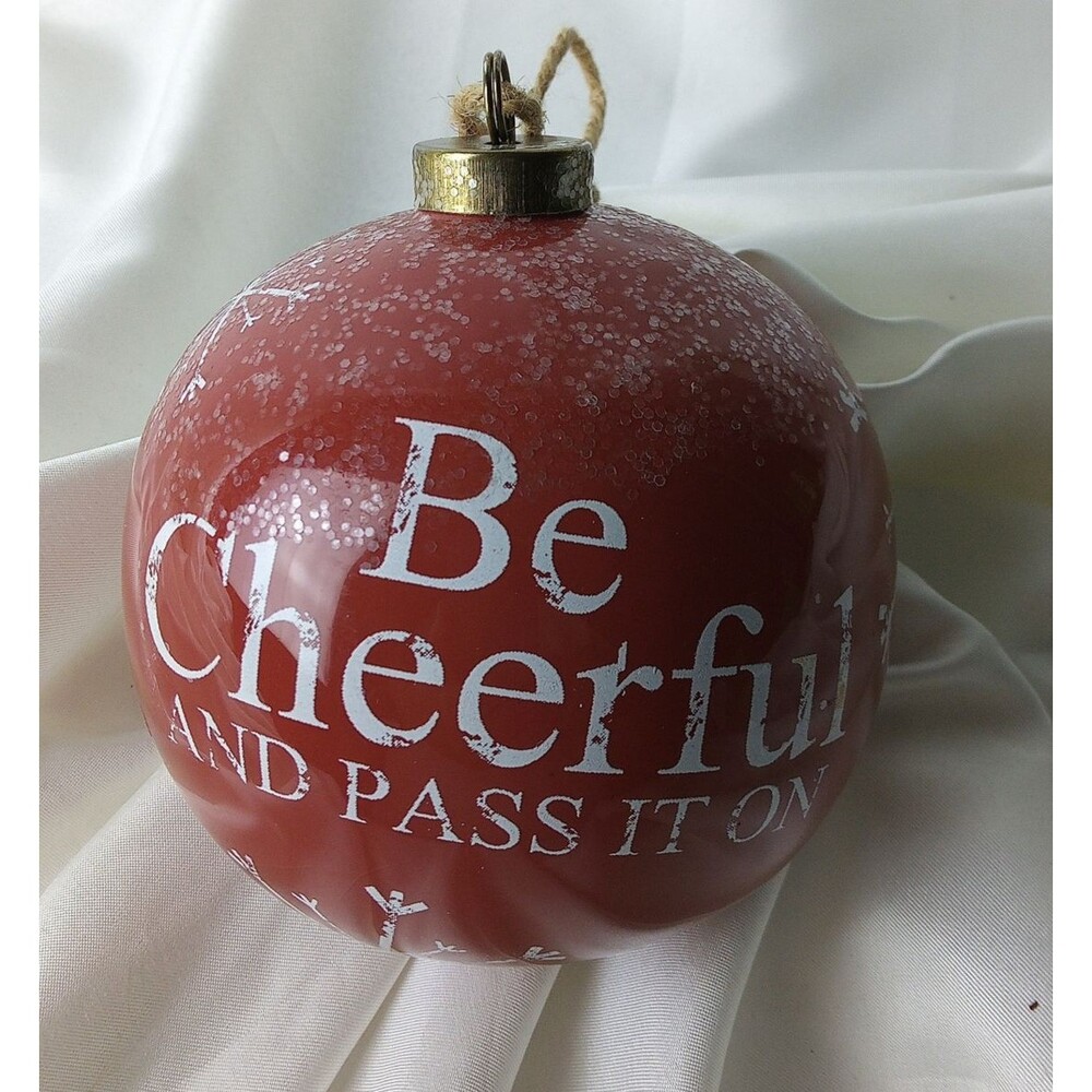 RAE DUNN BE CHEERFUL AND PASS IT ON RED ORNAMENT